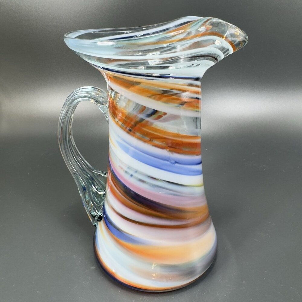Smiths Old Timer Hand Made Multi Swirl Glass Pitcher Carafe Jug Applied Handle